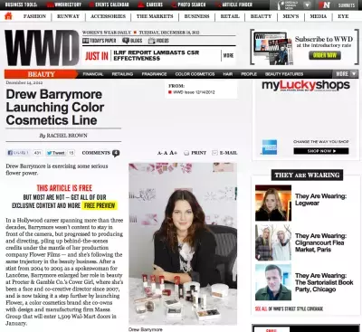 ドリュー・バリモアプロデュースのコスメ、Wal-Mart で販売