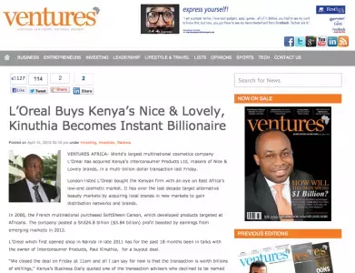 ロレアル、ケニアのコスメティックブランドを買収