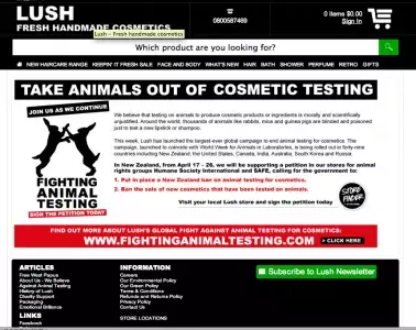 Lush、HSI が各国へ動物実験禁止を要求