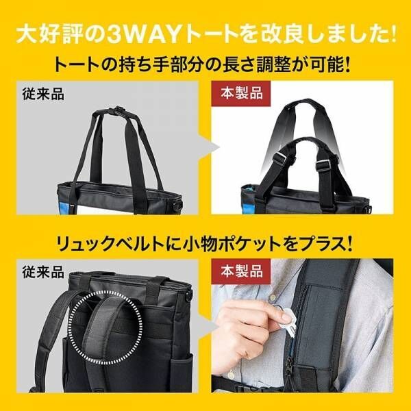 トートバッグに斜めがけとリュック機能をプラスした3WAYトートバッグを1月28日発売