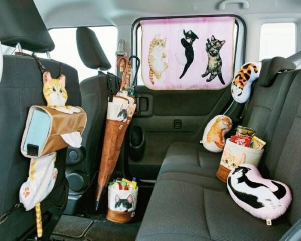 ぶらさがる猫のティッシュカバー・子猫のシートベルト枕・猫が車の中でかくれんぼ マルチボックスがフェリシモ猫部™から新登場