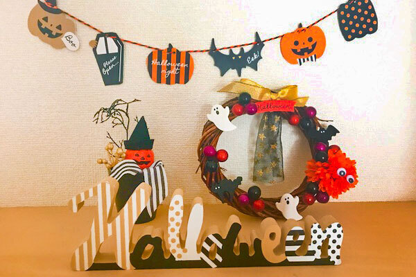 【ハロウィーン】全部100均！手作りリースでおしゃれに飾り付け