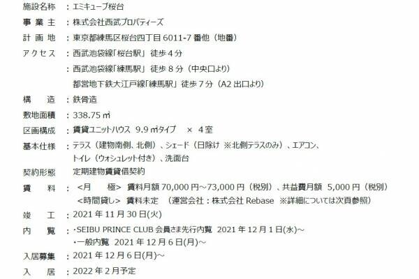 賃貸ユニットハウスEmi Cube第2号物件「エミキューブ桜台」2021年12月6日(月)より一般内覧および入居募集を開始!!