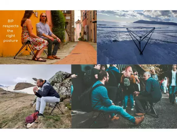 【従来のアウトドア用品にはない  本場イタリアのデザイン】  スタイリッシュでコンパクト！  革新的な折りたたみイス『BIP』