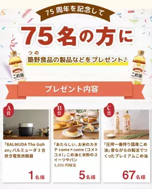 【期間限定こめ油を買って、あの高級炊飯器が当たる！】～創業75周年キャンペーンを開催～｜独自製法で米ぬか由来の天然ポリフェノール３倍の「期間限定こめ油」発売中（※当社従来品比）