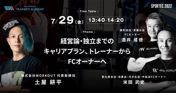 未来のパーソナルトレーナーを育成する「REAL WORKOUT TRAINER'S ACADEMY」がSPORTEC 2022に出展。公開セミナーも開催