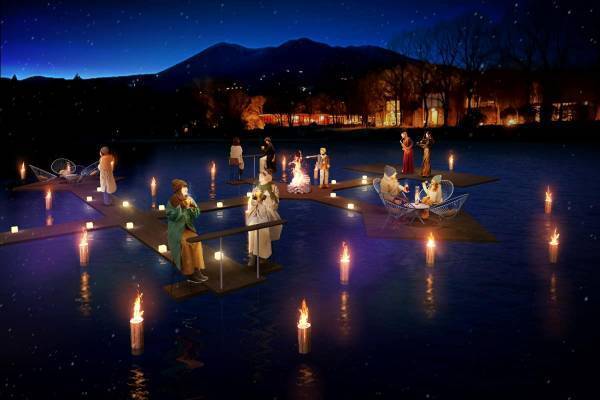 【リゾナーレ那須】焚火に囲まれた水上の特別席が登場。焚火を囲んで楽しむ温かい甘酒やホットドリンク、音楽家による演奏会なども堪能できる「SUIDEN焚火ラウンジ」オープン｜期間：2023年1月7日～3月15日