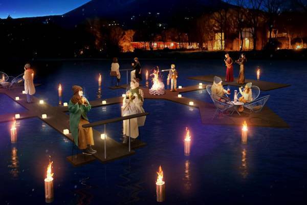 【リゾナーレ那須】焚火に囲まれた水上の特別席が登場。焚火を囲んで楽しむ温かい甘酒やホットドリンク、音楽家による演奏会なども堪能できる「SUIDEN焚火ラウンジ」オープン｜期間：2023年1月7日～3月15日