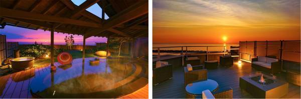 楽天トラベル【夕日が見られる人気の旅館ランキング】で全国第1位を獲得！日本海に沈む夕日を望む宿、大江戸温泉物語 瀬波温泉 汐美荘