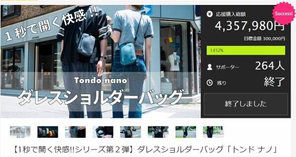 クラウドファンディング応援購入額 ¥4,357,980｜ダレスショルダーバッグ「Tondo nano – トンド ナノ」