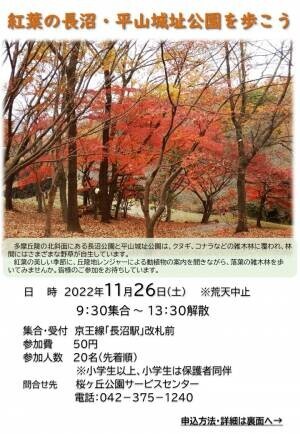 紅葉の長沼・平山城址公園を歩こう　11月26日（土）