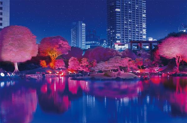 ライトアップイベント「旧芝離宮夜会 by ワントゥーテン 〜ひかりさくら〜」5/25～5/28開催。