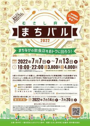 明日7月7日からついに開催！府中のまちなかの飲食店をおトクに回ろう！むさし府中まちバル2022夏