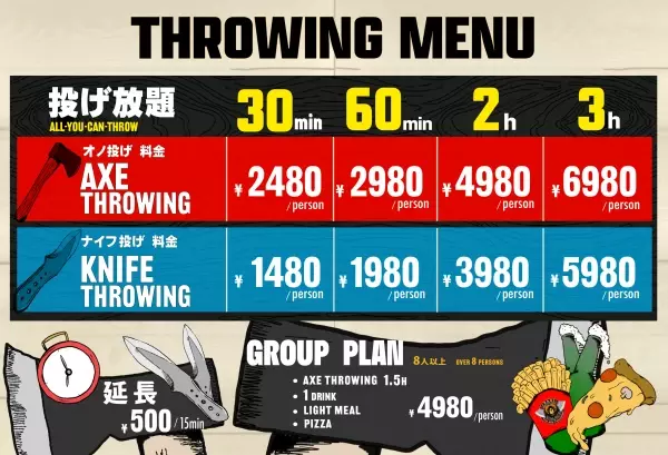 【ナイフ投げ放題】KNIFE THROWINGの新プランを斧投げバー&quot;THE AXE THROWING BAR&quot;全店にて5月19日よりスタート！