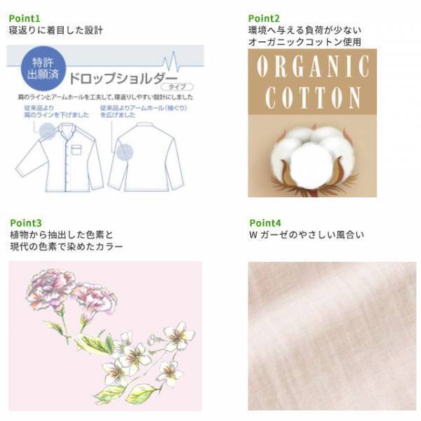 眠りの環境をサポートする「KAIMIN NAVI」の寝返りしやすいパジャマからオーガニックコットンをカーネーションや桜で色付けした人にも環境にもやさしいパジャマ発売