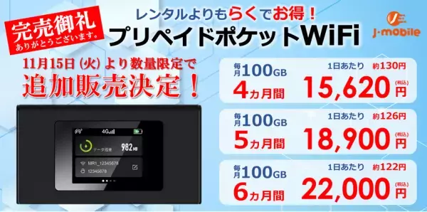 【販売開始からわずか10日で完売！】契約不要ですぐに使える「プリペイドWiFi」再販売！