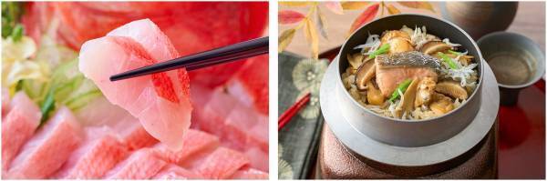 水平線に沈む秋の夕日を眺める宿。大江戸温泉物語【汐美荘】（新潟県 村上市）と【土肥マリンホテル】（静岡県 伊豆市）で9月1日、秋のまんぞくバイキングスタート！