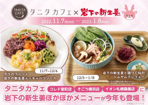 タニタカフェに岩下の新生姜ぽかぽかメニューが今年も登場！コレド室町店、そごう横浜店、イオン札幌桑園店の3店舗で11月7日から期間限定で提供