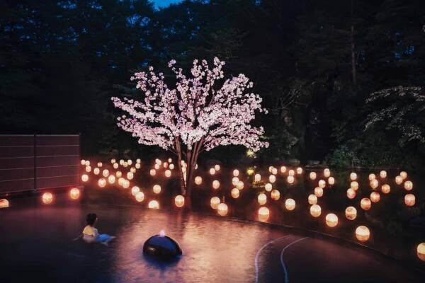 【青森屋】ねぶた花咲かじいさんが約200個のりんごの花型灯篭を咲かせる「たんげ花咲かまつり」開催 ～桜柄の浴衣を着て、花見酒片手にゆったり過ごす～｜期間：2023年4月5日～5月31日