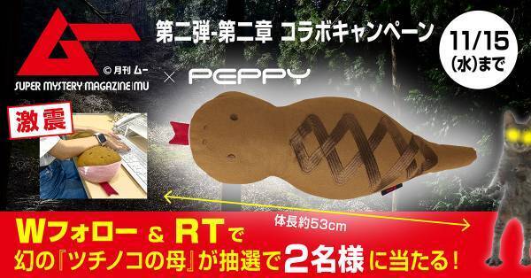 特大サイズ猫用おもちゃ『ツチノコの母』が当たる！【月刊ムー×ペピイコラボグッズ】発売記念キャンペーンが11月15日で終了！