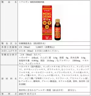 厳選活力15種を配合した、男の自信みなぎる 「ミナルギンMENSDRINK」新発売