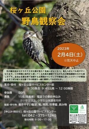 桜ヶ丘公園　「野鳥観察会」　2月4日（土）開催