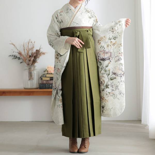 卒業式・修了式に！京都きもの町オリジナル袴「南天刺繍」、スモーキーピンク・オリーブ・ダークグリーン・イエローベージュ発売