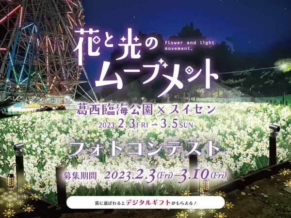 【3月5日(日)まで好評開催中】都立公園最大のスイセン花壇が見頃！太陽光ライトアップで今年は夜も楽しめます！「花と光のムーブメント 葛西臨海公園×スイセン」