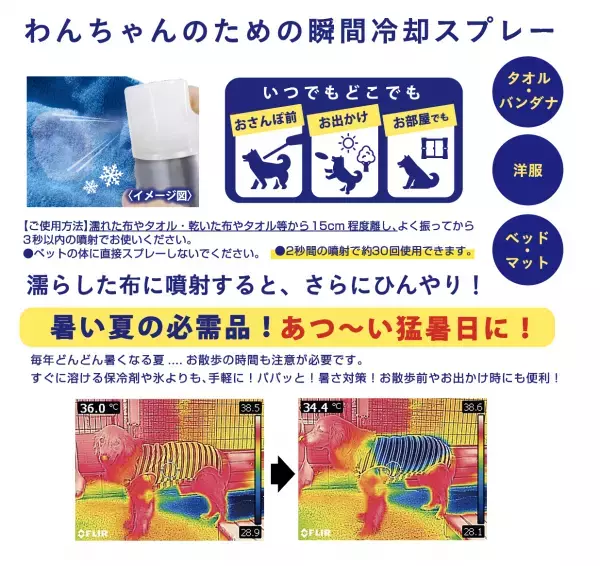ペットの熱中症対策はできていますか？炎天下のお散歩に注意。ワンちゃん用 どこでも冷却スプレー3月10日（金）発売