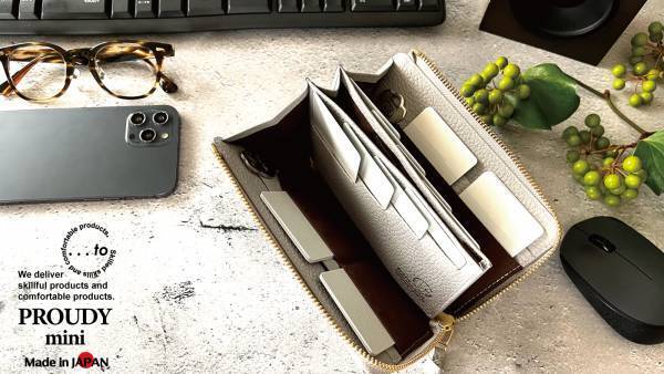 小さくても【最大20枚】膨らみづらくカードが整列。美しいイタリア革＆ビスがスタイリッシュなミニ長財布・PROUDY_min