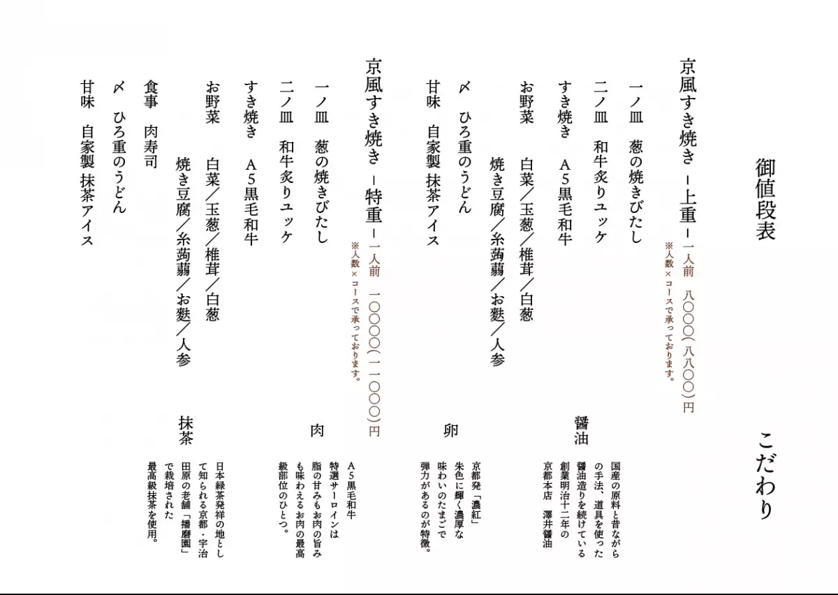 四条烏丸エリアに開店！180年の歴史を継承。厳選2コースのA5和牛と地酒「すき焼き 肉のひろ重 高辻」