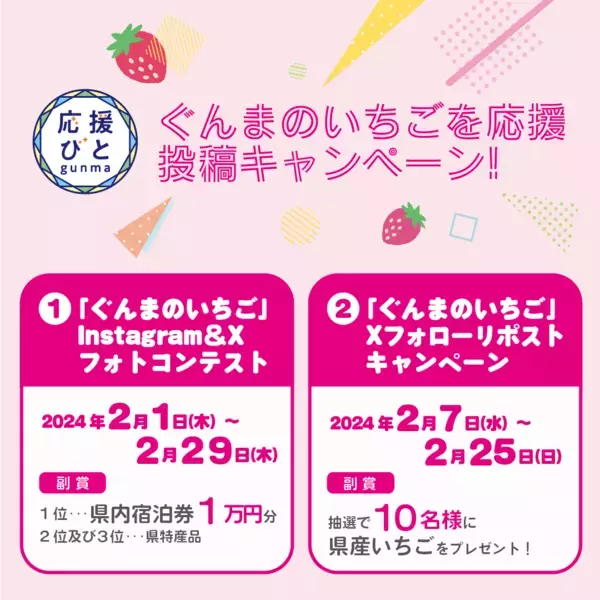 【期間限定】宿泊券や群馬県産いちごが当たる！ 【ぐんま応援びと】SNS投稿2大キャンペーン開催！
