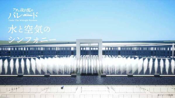 【ダイキン】2025年日本国際博覧会（大阪・関西万博） サントリーとダイキンが共同出展する水上ショー「アオと夜の虹のパレード」昼の演出 約３００基の噴水装置を活用した 最大規模の参加型エンターテインメントを実施