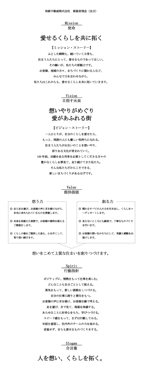 新しい経営理念を制定【相鉄不動産】