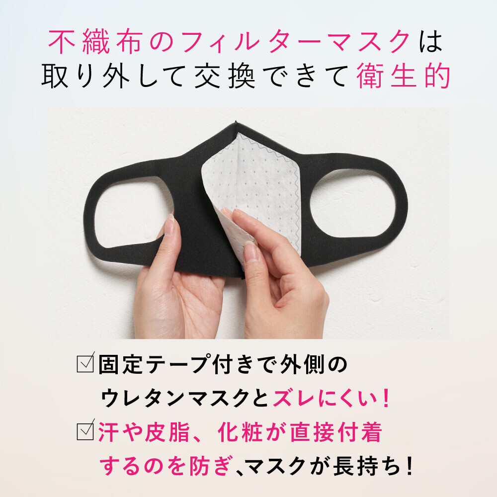 新発想！見た目はおしゃれなウレタンマスク、中には不織布フィルターでしっかりガード！立体小顔マスク「KASANETEマスク」新発売。