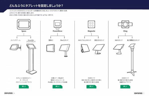業務用iPadスタンドなどタブレット・PC向け展示／盗難防止製品 総合カタログ公開
