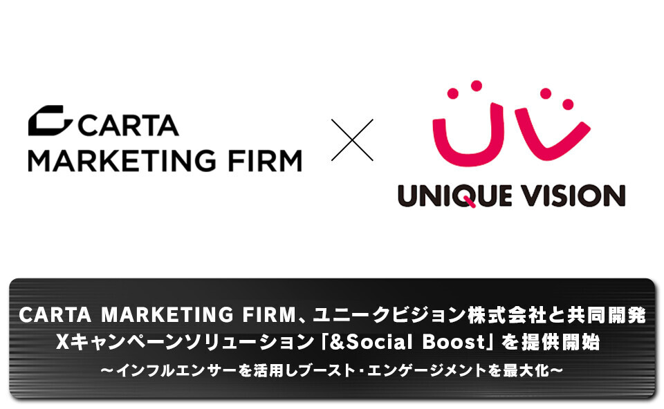 CARTA MARKETING FIRM、ユニークビジョン株式会社と共同開発Xキャンペーンソリューション「&amp;Social Boost」を提供開始