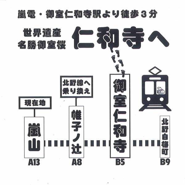 嵐電の嵐山駅構内で御室仁和寺が仁和寺ＰＲと名物「仁和寺ちだい餅」販売を実施