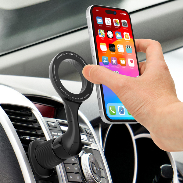 MagSafeに対応したiPhoneを容易に着脱できるカーエアコンの吹き出し口(ルーバー)に取り付け可能な車載用マグネットホルダーを株式会社PGAが5月20日より発売