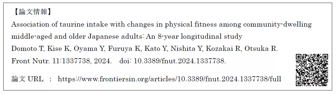 中高年者の筋力維持にタウリンの摂取が関連していることを 国際的な科学オンラインジャーナルで発表