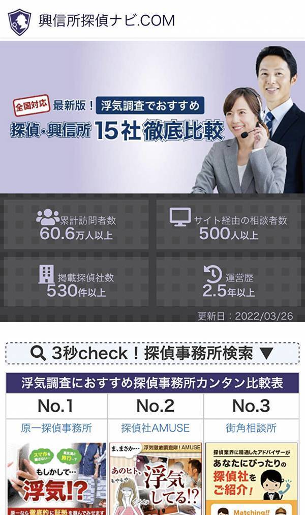 浮気調査の探偵紹介サイト「興信所探偵ナビ」が累計訪問者数60万人突破！