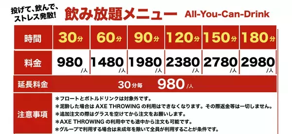 西日本初!!【斧投げて、酒飲んで、ストレス発散！】斧投げバー大阪心斎橋店がお得な"飲み放題プラン"を開始!!