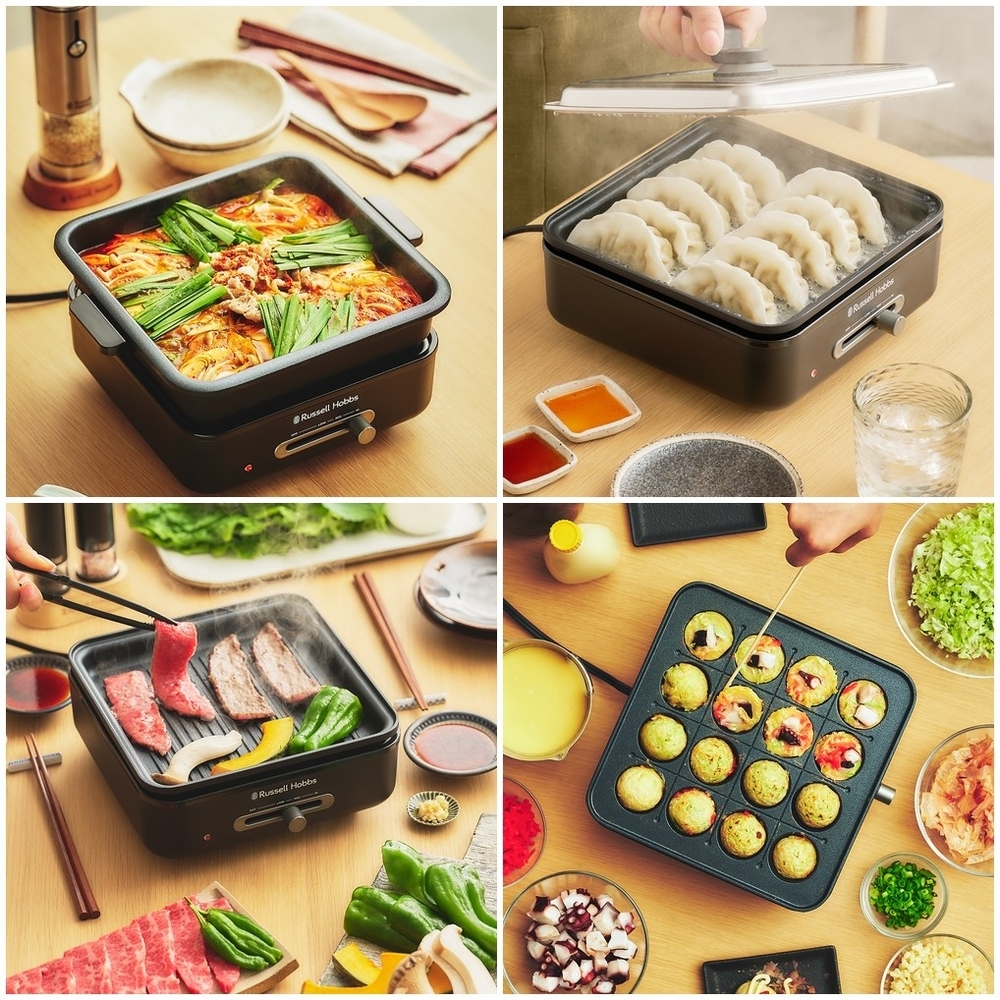 食卓を広々使えるコンパクト設計。深鍋+3種のプレートで料理の幅も広がる『キュービックホットプレート』