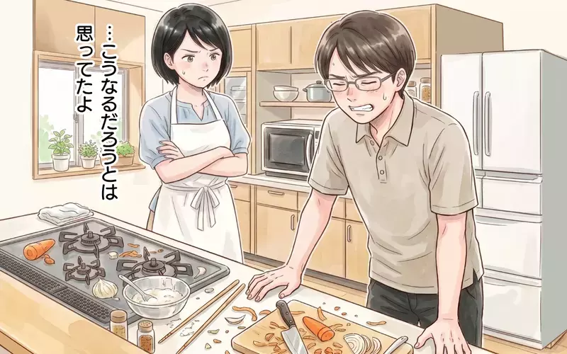「包丁でやればいいじゃん」台所に立ったことがない夫が便利グッズを次々と否定…キレた妻が夫に家事をやらせた結果