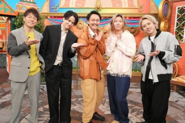 7日放送『ニノさん』に出演する（左から）陣内智則、菊池風磨、丸山隆平、藤澤涼架、二宮和也（C）日本テレビ