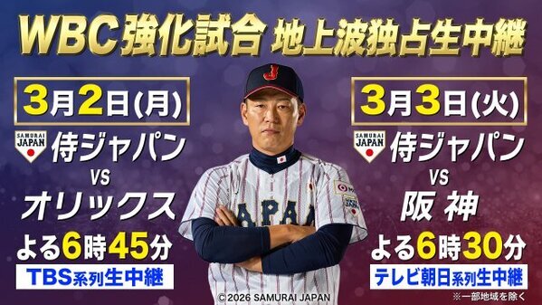 侍ジャパン強化試合、民放が中継　2日のオリックス戦はTBS、3日の阪神戦はテレ朝