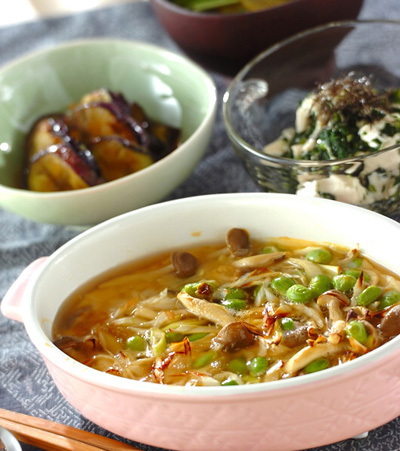 今日の献立は「枝豆入りあんかけ卵」　E・レシピ