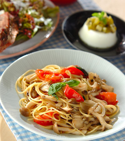 今日の献立は「キノコのスパゲティー」　E・レシピ