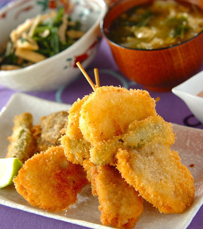 今日の献立は「いろいろ串揚げオーロラソース添え」　E・レシピ