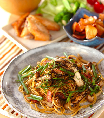 今日の献立は「キノコスパゲティー」　E・レシピ